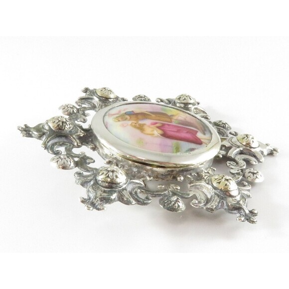 Austro Hungarian 800 Silver Porcelain Brooch Jesus & John the Baptist c1900 - Picture 4 of 10